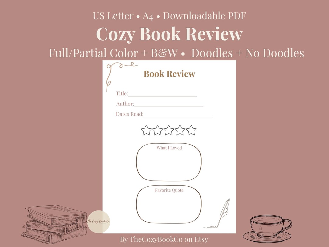 Simple Book Review Reading Journal Page PDF for Print + Digital Use - Etsy