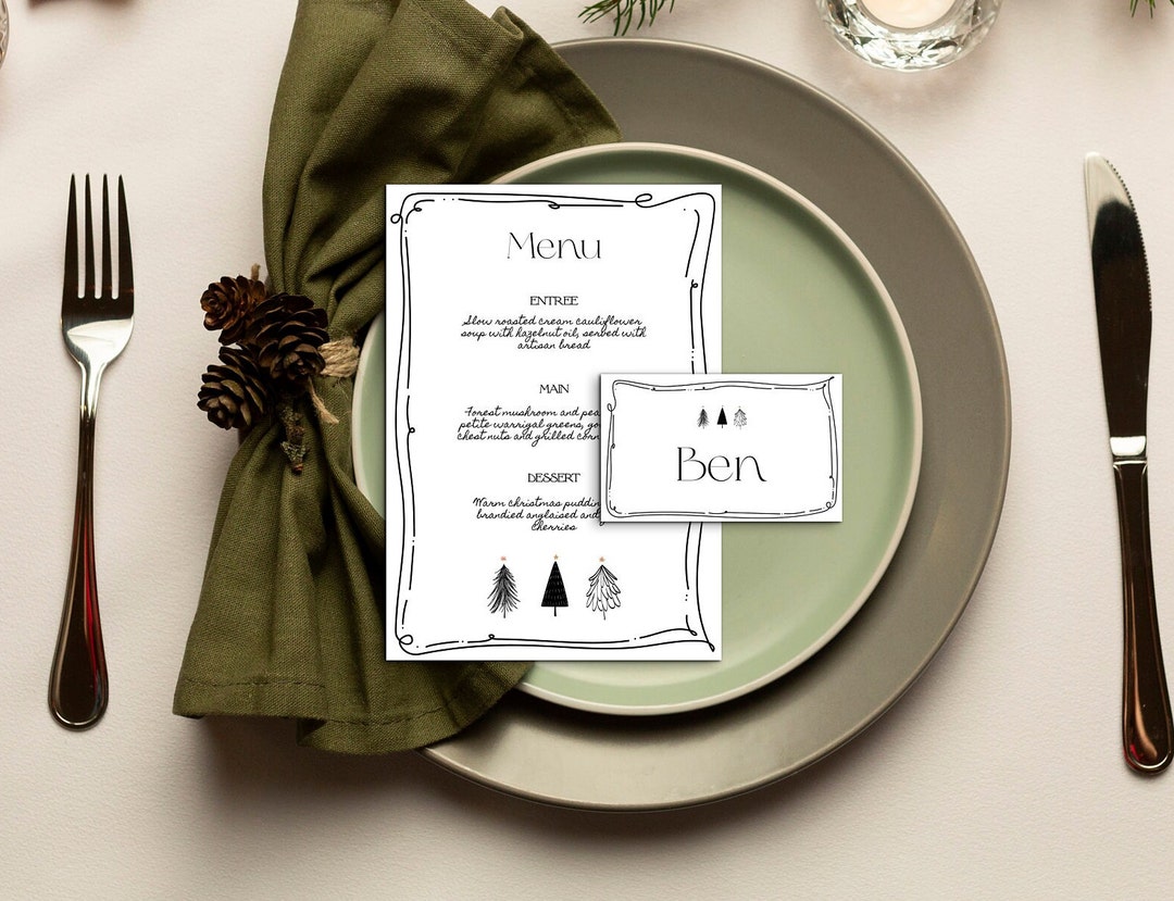 Menu Place Cards Christmas Dinner Party Menu Christmas Etsy
