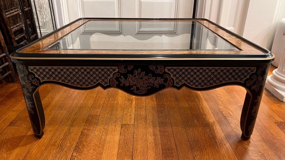 アンティークlion Glass Top Coffee Table Labarge Lion's Head Brass and Beveled Glass Top Coffee Table