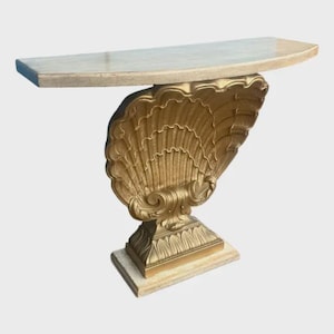 Vintage Hollywood Regency Gilt Scallop Shell Pine & Plaster Console Table