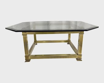 1970s Vintage Glass and Brass Square Coffee Table by Mastercraft