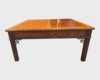 1980s Baker Furniture Chippendale Carved Mahogany Coffee Table