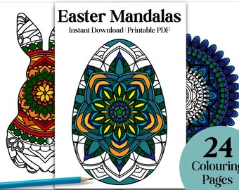 24 Easter Mandala Coloring Pages, Easter Coloring Pages, Easter Coloring Book, Printable Coloring Book, Digital Download, Printable PDF