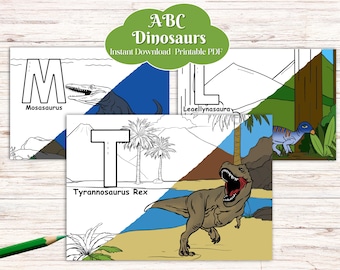 Dinosaur ABC Coloring Book: Printable Kids Activity (PDF Download A4 Size)