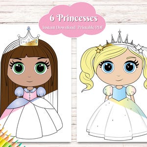 Princess Coloring Pages: Fairytale Art, Kids Activity (Digital Download, PDF