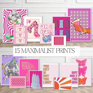 Gallery Wall set of 15 prints, maximalist wall art, dopamine decor, funky wall art, quirky home decor, dorm wall art, preppy room decor