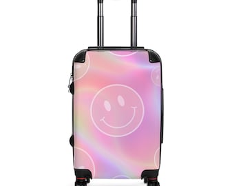 Niedlicher Smiley-Koffer, glückliche Reisetasche, Smiley-Reisetasche für glückliche Abenteuer, lustiges Gepäck für Kinder, einzigartige Reisegeschenke