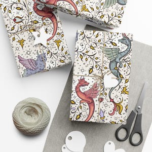 Vintage Dragons Wrapping Paper, Fantasy Gift Wrap, Medieval Paper, Stylish Dragon Lover Gift Wrap, Unique Wrapping Sheets