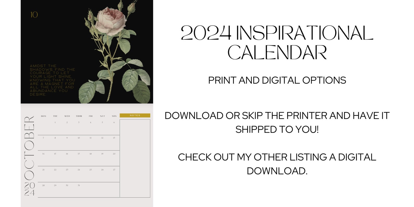 IMPRIMABLE PDF 2024 Calendrier mural illustré à imprimé floral, Calendrier mural botanique des 