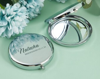 Personalisierter kompakter Spiegel, Taschenspiegel Brautjungferngeschenk, Geschenk für Trauzeugin, Blumenmädchen, Laser gravierter Spiegel, Brautpartygeschenk