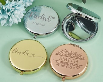 Espejo compacto personalizado, espejo de bolsillo regalo de dama de honor, regalo para dama de honor, florista, espejo grabado con láser, regalo de maquillaje para mamá