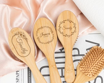 Spazzola per capelli incisa personalizzata, pettine nuziale in legno personalizzato, spazzola per capelli in bambù, regalo per la squadra di ballo, regalo di compleanno, regalo per la festa della mamma