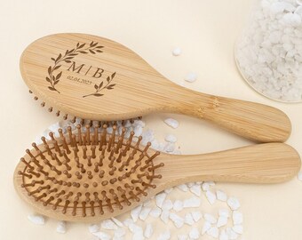 Spazzola per capelli incisa personalizzata, pettine per matrimonio personalizzato, spazzola per capelli a paletta di bambù, regalo nuziale, bomboniera per festa di matrimonio, regalo di anniversario, regalo per la moglie