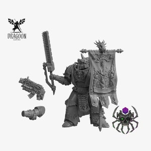 Flame Lizards Standard Bearer. Compatible with 28mm Scale Sci-fi Marines, Tabletop Wargames and Miniatures