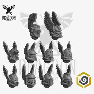 Space Knight Winged Helmet Set Conversion Bits For Prime 28mm Scale Sci-fi Marines