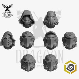 Space Knight Templar Heads. Conversion Bits For Prime 28mm Scale Sci-fi Marines