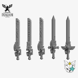 Crimson Angels Powersword and Chainsword Set. Custom Bits Compatible with Prime 28mm Scale Tabletop Miniatures