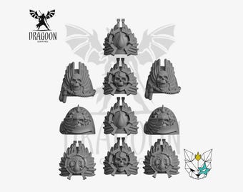 Crimson Angels Space Knight Pauldrons. 28mm/32mm Sci-fi Marines Shoulder Pad Conversions