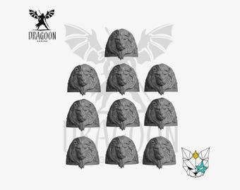 Space Knight Lion Themed Pauldrons. Shoulder Pad Conversions For 28mm/32mm Sci-fi Marines
