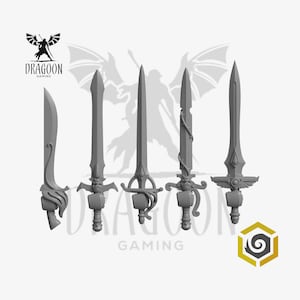 Crimson Lords Power Sword Set. Custom Bits Compatible with Prime 28mm Scale Tabletop Miniatures