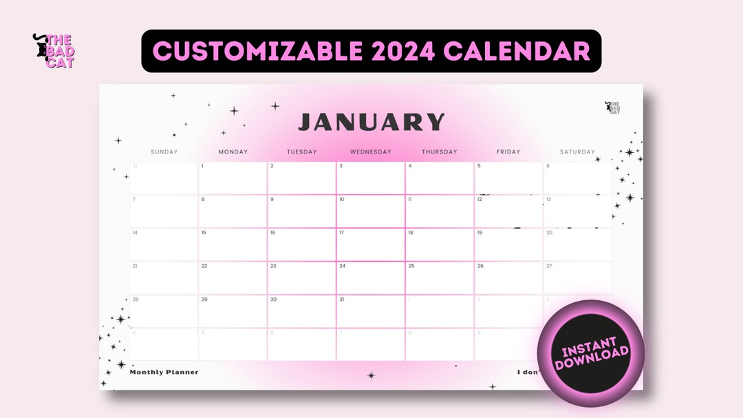 2024 Calendar Ready to Print Customizable Calendar 2024 Etsy