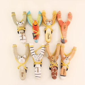 Tirachinas de madera tallada personalizada, juguete de madera para disparar al aire libre, tirachinas de animales, regalo para niños.