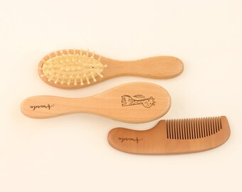 Personalized Beech Wool Brush, Baby Bath Brush, Wooden Baby Hair Brush,Massage Air Brush,Soft Goat Bristles for Cradle Cap,Children Gift