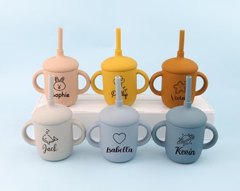 Custom Name Silicone Straw Sippy Cup for Baby,Toddler Mushroom tumbler with straw,Personalized Engraved Non-Spill Toddler Training Cup 150ml