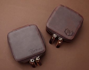 Custom Handmade Jewelry Leather Box for Men,Travel Jewelry Case, Leather Travel Watch Case, PU Leather Watch Box, Father's Day Gift