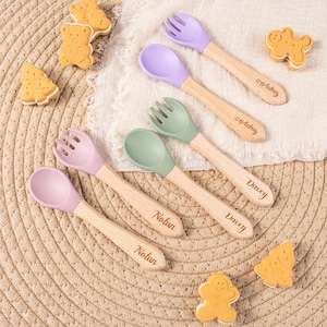 Personalized Silicone Baby Spoon and Fork Set: Engraved Utensils