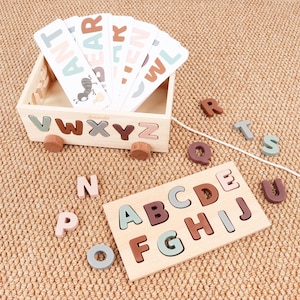 Personalisierte Kinder Hölzern Bildung Multi-funktionalen Trolley, Brief Jigsaw Warenkorb, praktische Gehirn Spielzeug, Seil Spielzeug, Holz Spielzeugzug