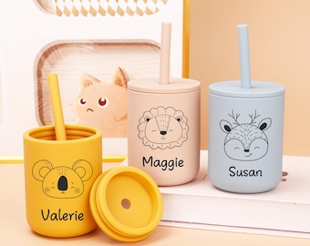 Custom Silicone Sippy Cup with Straw: Personalized Baby Training Cup