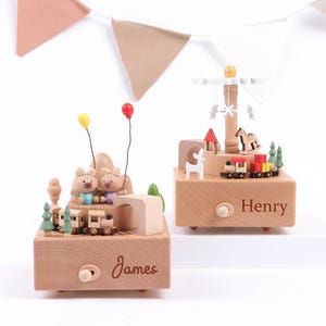 Caja de música de tren de madera personalizada/Regalos de cumpleaños para bebés/Regalo de recuerdo para niños/Caja de música con nombre grabadoRegalo de baby shower Recién nacido/Niña