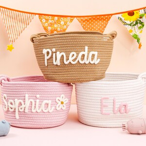 Personalisierte Baby Mädchen, Babyparty Geschenkkorb , Junge Name Baumwollseil Korb Geschenk, Baby Spielzeug Lagerung Organizer Kinderzimmer Dekor, Neugeborenen Geschenk