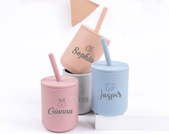 Custom Name Silicone Straw Sippy Cup for Baby,Toddler Mushroom tumbler with straw,Personalized Engraved Non-Spill Toddler Training Cup 150ml
