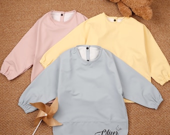 Bavaglino impermeabile a maniche lunghe personalizzato, svezzamento, gioco disordinato, lavabile, grembiule personalizzato per bambini, bavaglino per neonati, bavaglino per lo svezzamento con nome