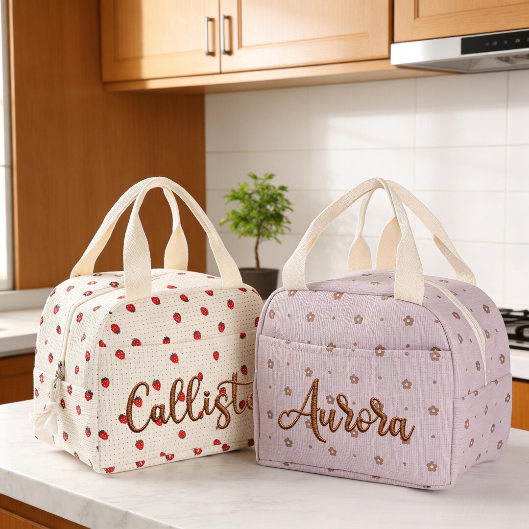 Personalized Corduroy Lunch Bag, Embroidered Insulated Tote, Picnic ...