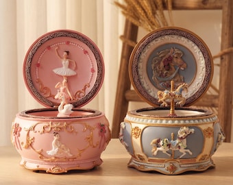 Caja de música personalizada pintada a mano, caja de música giratoria con bailarina/carrusel con nombre personalizado, regalo de cumpleaños, regalo de aniversario, regalo de Navidad