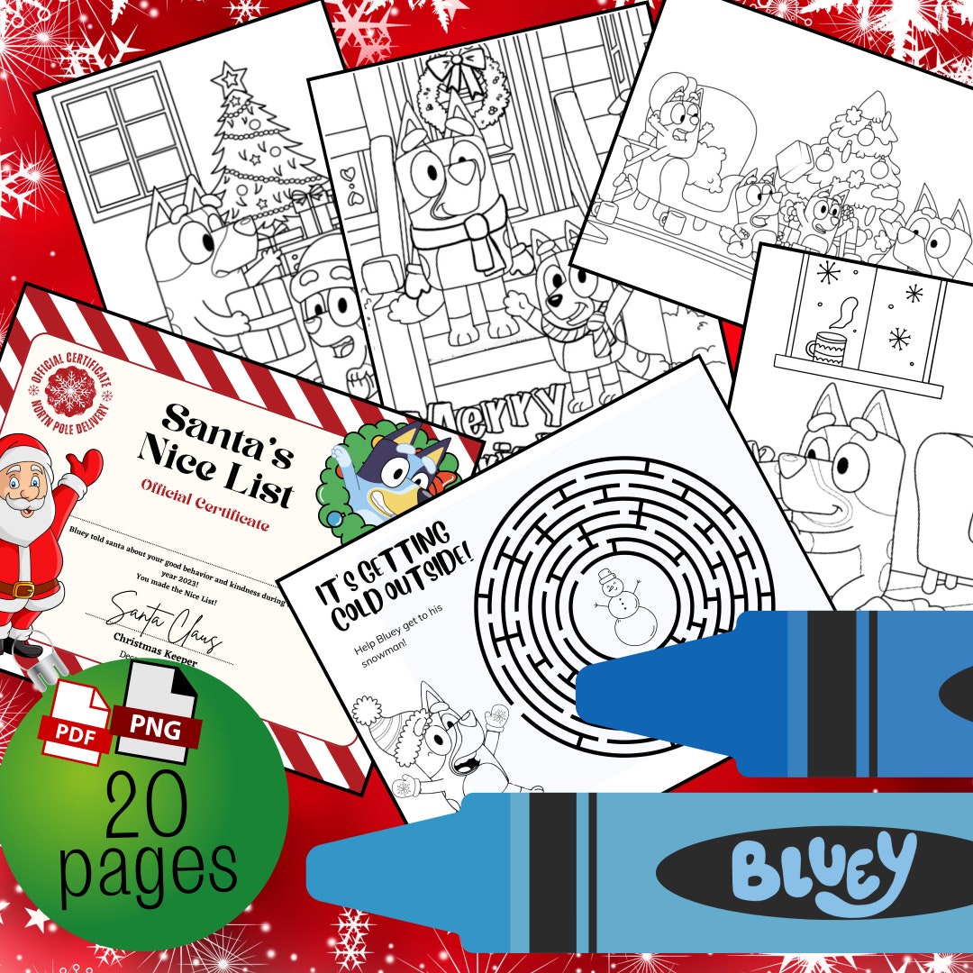 Printable Bluey Christmas coloring pages Bluey Santas - Etsy Portugal