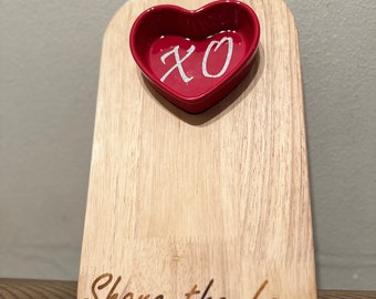 Wood Burned Heart Cutting Board, Valentine’s Day Charcuterie Board, Heart Bowl and Wood Burned Cutting Board, Valentine’s Day Present
