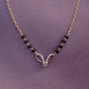 14K Solid Gold Diamond Mangalsutra, 0.07ct Natural Diamond Wedding Mangalsutra, Lightweight Minimalist Mangalsutra Necklace
