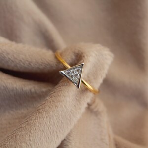 Triangle Shape Natural Diamond Ring in 18k Yellow Gold, Handmade Designer Ring with Six H-I Color Diamonds, Elegant Gold Jewelry for Her