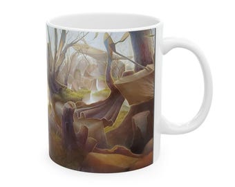 Taza de cerámica Art Venti con escena de río y naturaleza – Obra de arte original