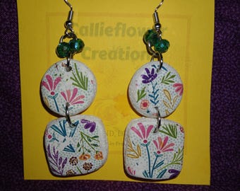 Home Made Earrings |  Dangle | Polymer Clay | Floral