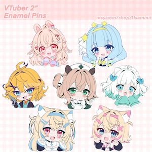 2” VTuber Enamel Pins Pipkin Pippa, Jelly Hoshiumi, Dokibird, Nimi Nightmare, Mint Fantome, Fuwawa Abyssguard, Mococo Abyssguard, ENVtuber