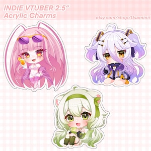 2.5” Indie Vtuber Acrylic Charms 3.0, Matara Kan, Laimu limealicious, Henya, Acrylic Keychains, ENVtuber