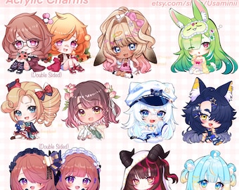 予約販売 - 2.5インチ VTuber アクリルチャーム、イミー・ビソウ、シビ・コットンバム、セラ・ルセリア、デンセツ、えっこもり、ペニー・パフボール・アレキルサー、早乙女ニーナ