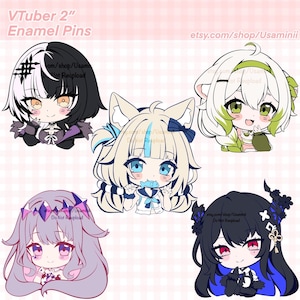 Pin de esmalte VTuber: Nerissa Ravencroft, Laimu, Shiori Novella, Sameko Saba, Koseki Bijou