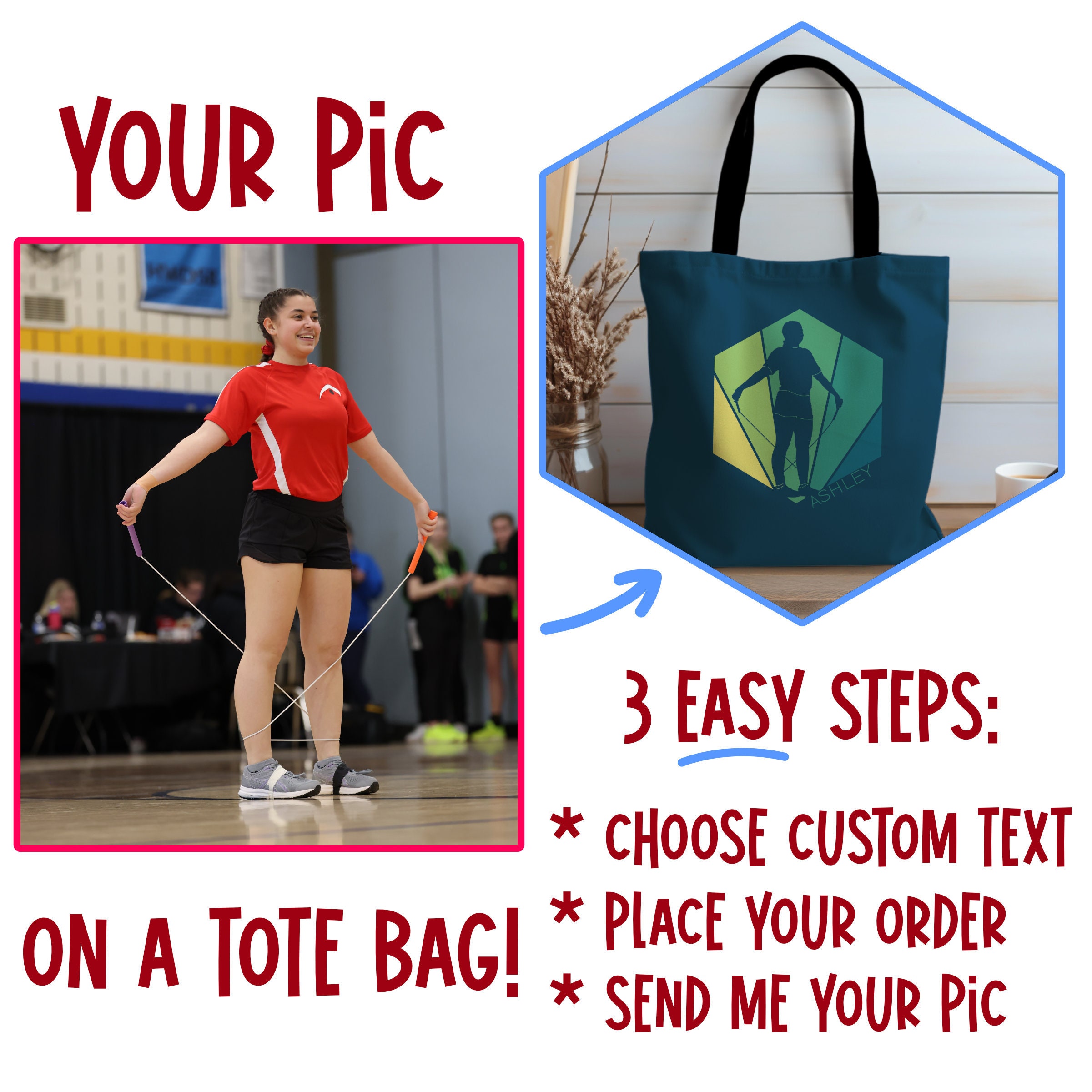Custom Rope Bags Personalized Jump Rope Tote Bag, Your Own Sihouette Custom Name Tote ...