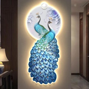 LED Crystal Porcelin Peacock Wall Art Home decor LED Wall Lamp